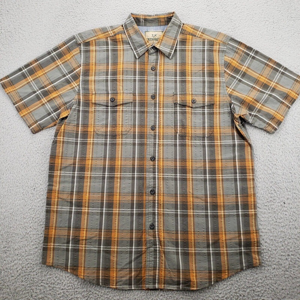 Outdoor life Shirt Mens‎ Large Green Brown plaid Pockets button Up Cabincore